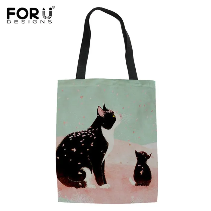 Y4343Z22 FORUDESIGNS/женские холщовые сумки с рисунком котенка из мультфильма, многоразовые сумки для покупок, сумки на плечо для женщин, школьные книги - Цвет: Y4343Z22