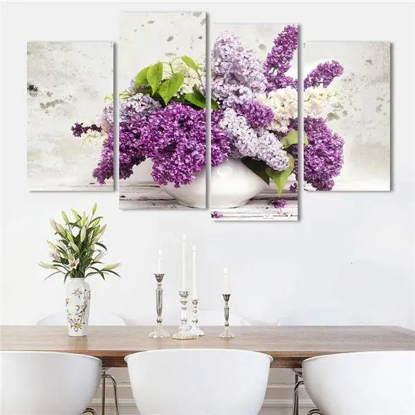 Распечатка картины 4 шт Горячая Распродажа Hd Большой Сиреневый цветок Холст