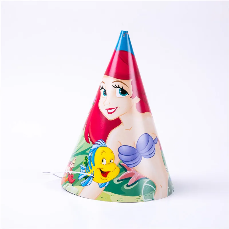 Hat 6 Pcs Милая Русалочка Ариэль для девочек, детская декоративная бумага для вечеринок, салфетки, баннер, скатерть, стакан с соломинкой, тарелки, принадлежности для дня рождения - Цвет: Hat 6 Pcs