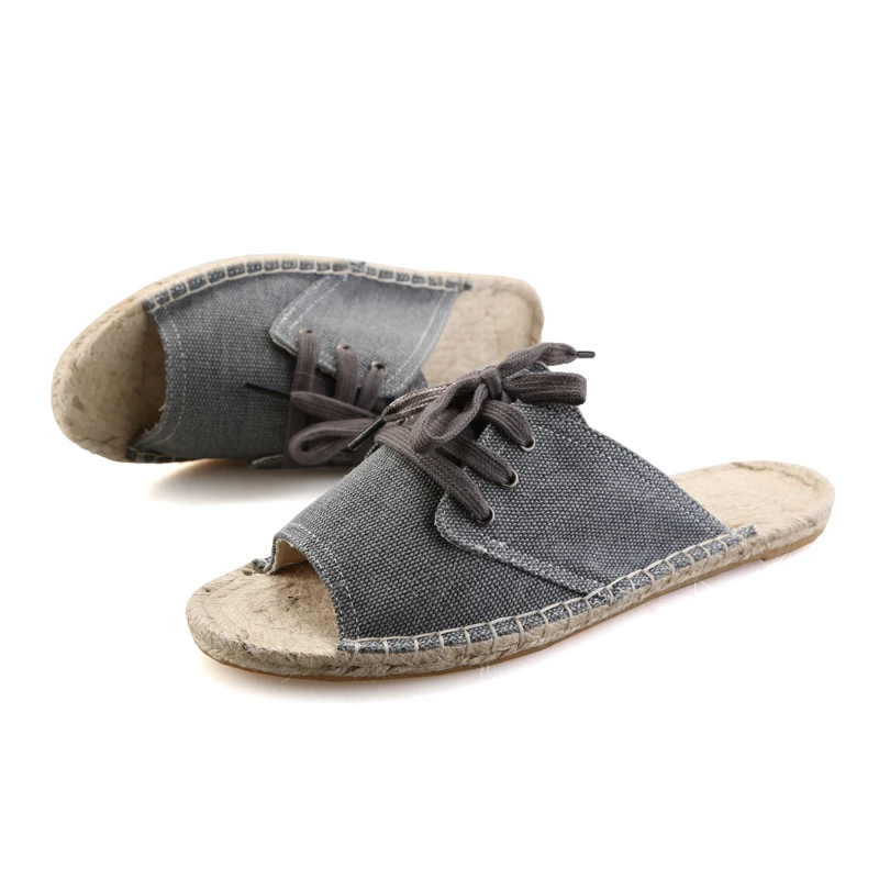 

YEINSHAARS Summer Canvas Shoes Men Fashion Sandals Flip Flops Casual Lace Up Breathable Men Sandals Hombre Beach Slippers