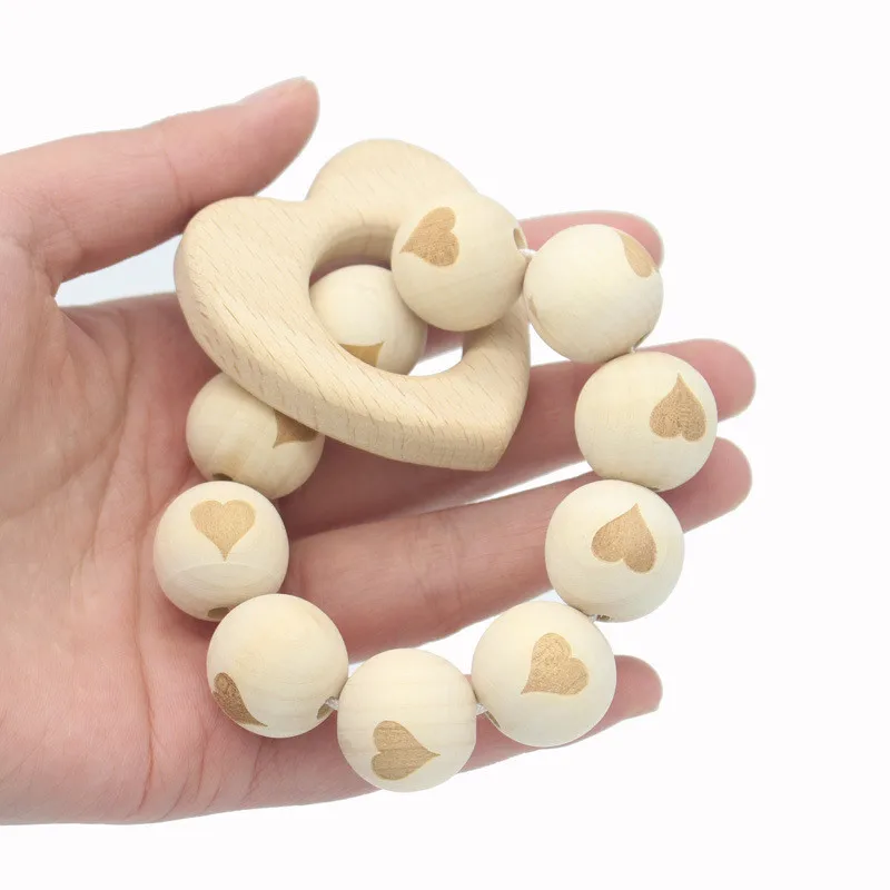 Various Design Wooden Star/Heart Beads Holder Eco Friendly Baby Bird Fox Teething Dummy Chain Teether Bracelet | Украшения и
