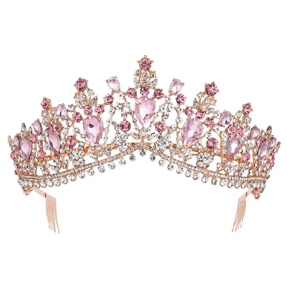 

KMVEXO European Multiple Colors Crystal Tiaras Queen Bride Crowns with Comb Bridal Wedding Fashion Hair Jewelry Accessories 2020