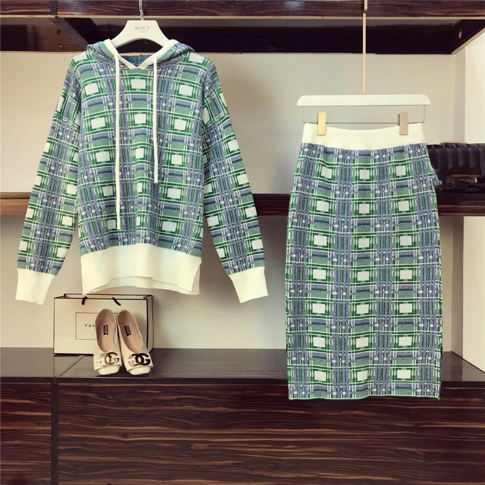 HAMALIEL/Новые осенне-зимние женские юбочные костюмы хит цвета вязаный свитер в