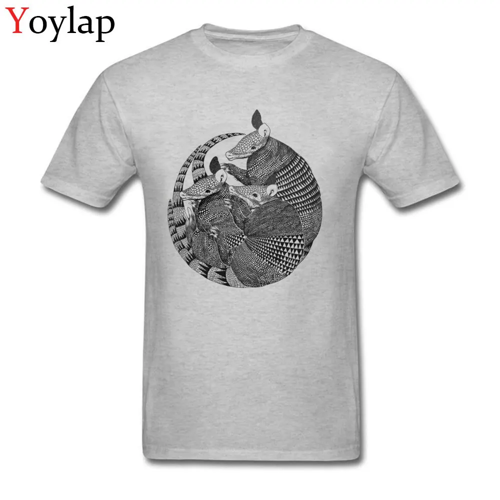 

Armadillos! Retro Style Geometric Animal Print Cotton T-shirt Men Unique Design Crew Neck Top Tee Shirts Leisure White
