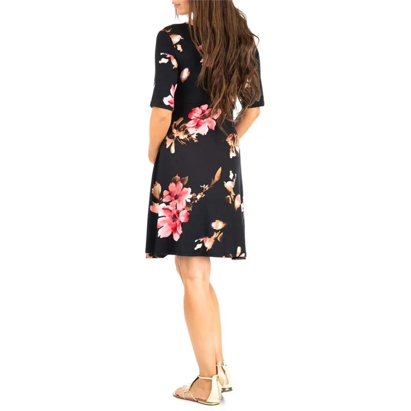 

maternity dresses Women's Maternity 1/2 Sleeve V-neck Floral Print Length Wrap Dress With Belt ropa embarazada #4j24