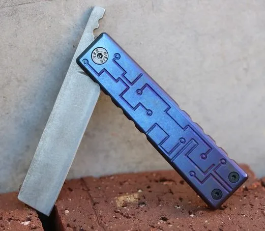Blueing Titanium DC53 стали бритвы Складной нож титановая ручка Открытый Универсальный карманный Ножи EDC ручные инструменты HRC62 - Цвет: Blueing Titanium
