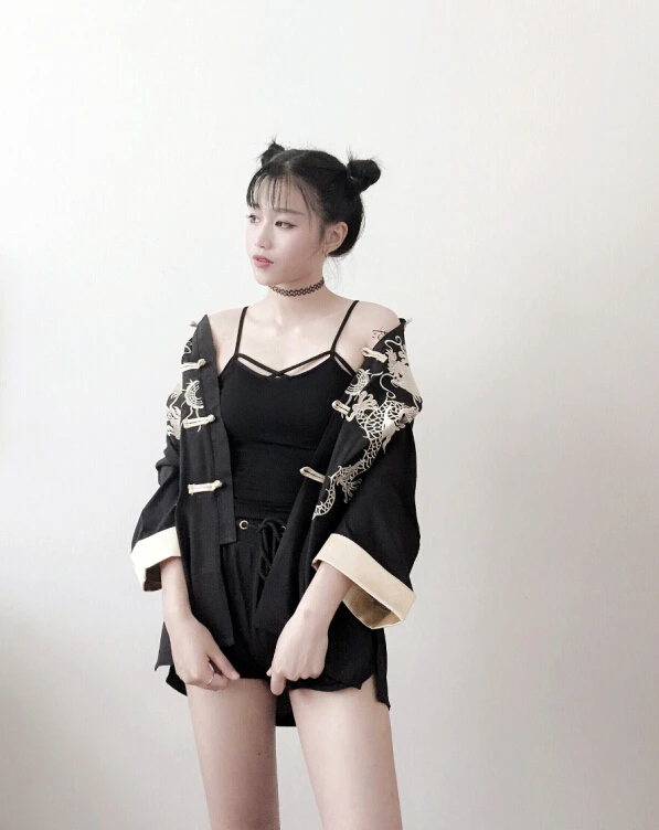 NiceMix шикарный бомбер в винтажном китайском стиле Harajuku Дракон вышивка куртка костюм Тан атласный кардиган с длинными рукавами Свободное пальто