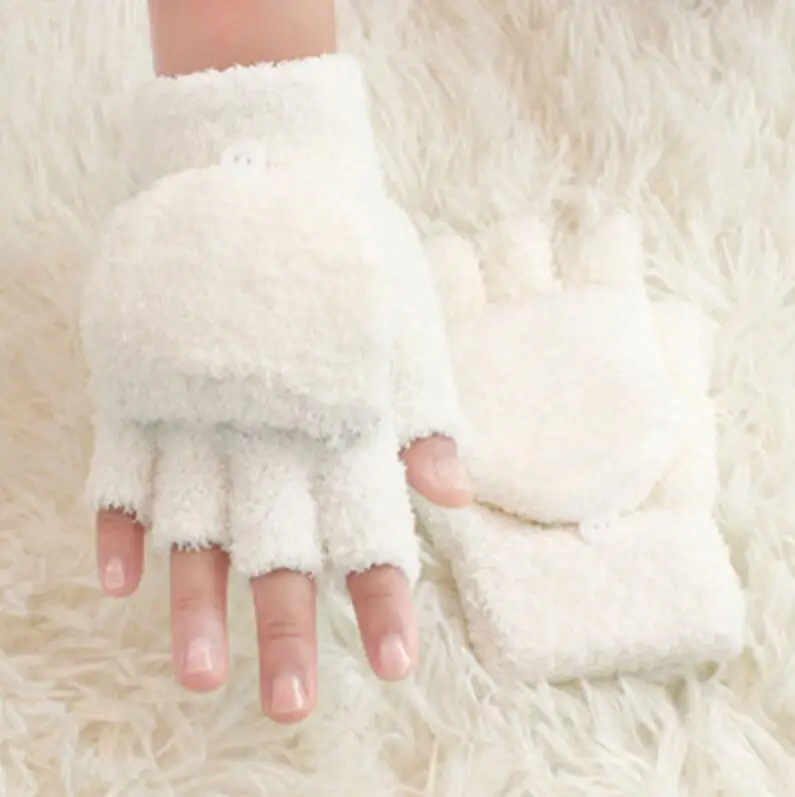 G038 Cover White VISNXGI, модные Флисовые женские перчатки на половину пальцев, коралловый флис, унисекс, утолщенная шапка, одноцветные варежки, Зимние перчатки для клавиатуры - Цвет: G038 Cover White