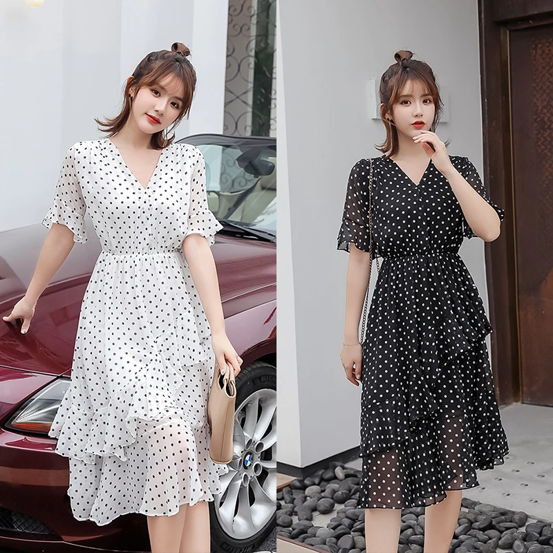 V образным вырезом в горошек с принтом шифоновое летнее платье для беременных