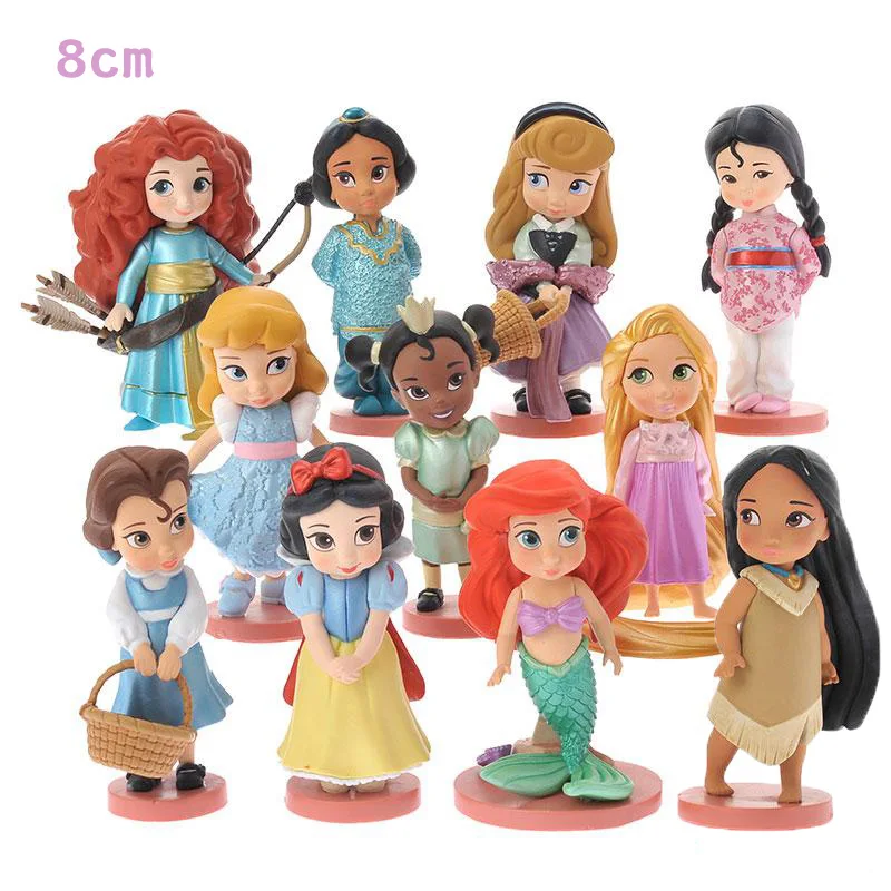 

Disney Princess Toys 11pcs 8cm Moana Snow White Merida Action Figures Mulan Mermaid Tiana Jasmine Dolls Kids Toys For Children