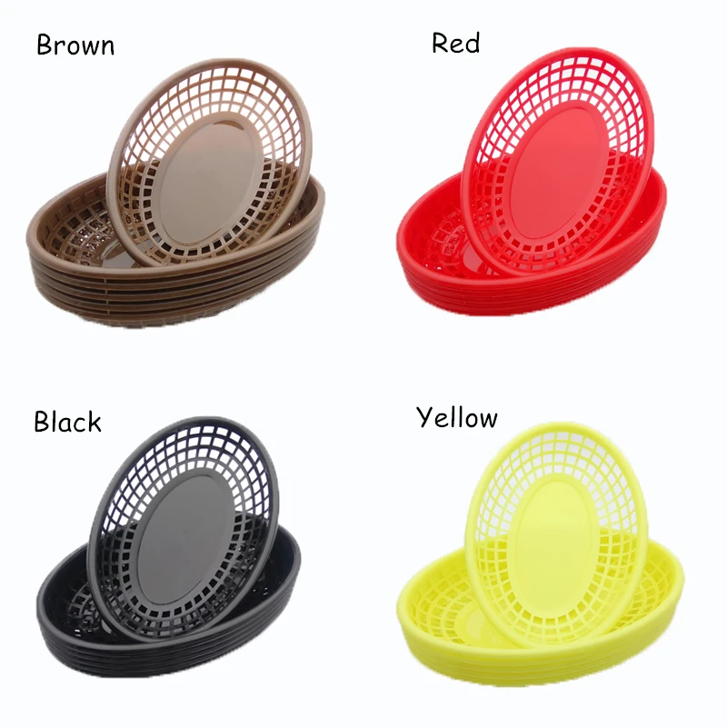 

Plastic Basket French Fries Plate Snack Dishes Nontoxic Oval Kep Fast Food Tray Restaurant Bar Chips Hamper 9.3" Ware Set 6pcs