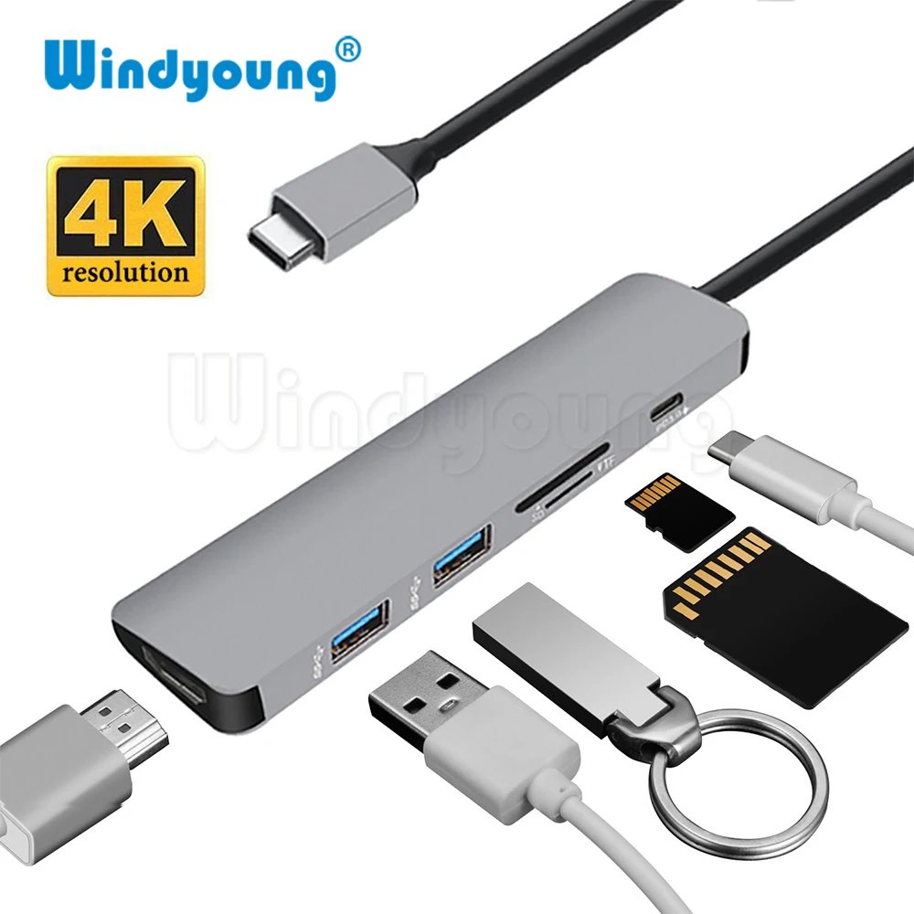 USB хаб с интерфейсом HDMI Micro SD/TF кардридер адаптер питания для MacBook Samsung S9/S8 Huawei P20 Pro