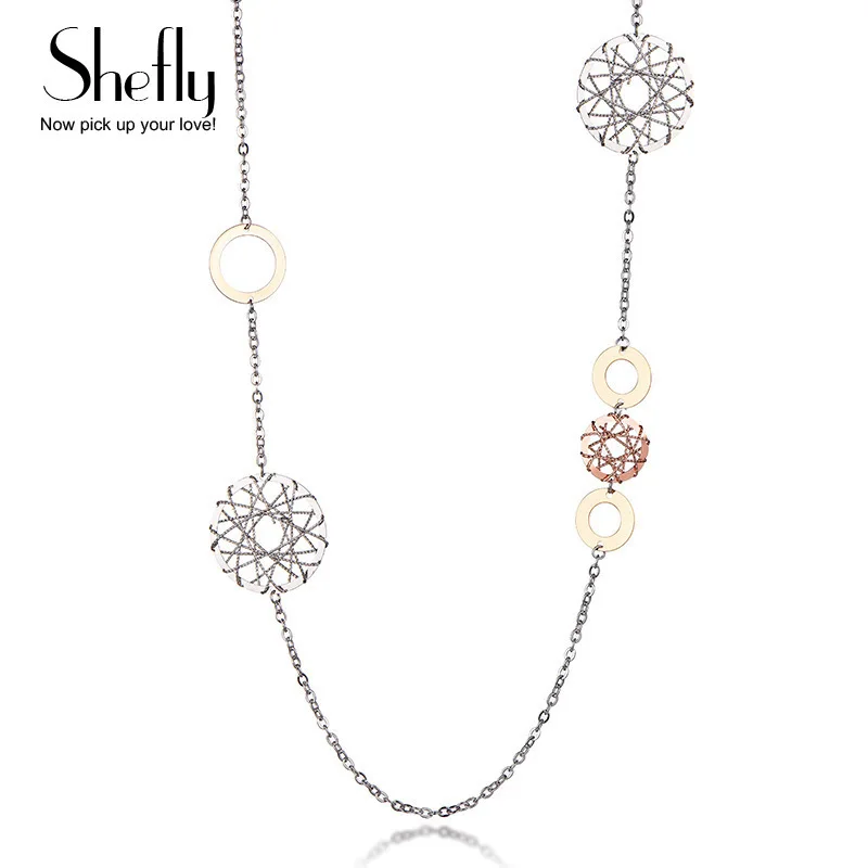 

New Fashion Maxi Necklaces Statement Jewelry Sweater Chain Steampunk Circle Wafer Handmade Long Bohemian Necklace For Women Gift