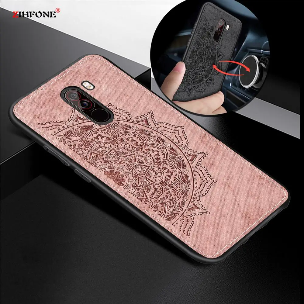 Luxury Cloth Texture Shockproof Case for Xiaomi Pocophone F1 Cover Coque Poco Magnetic Car Holder Protective Cases |