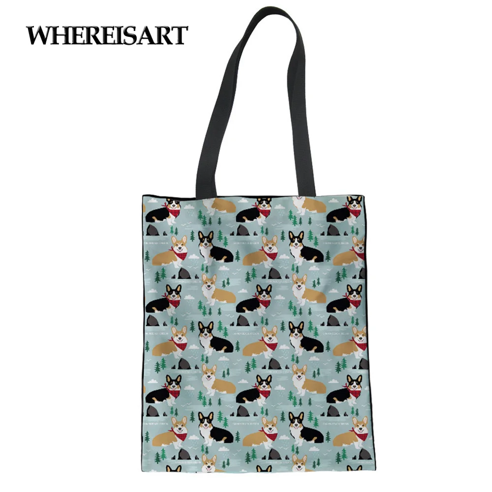 Фото WHEREISART Canvas Environmental Protection Women 3d Corgi Printed Shopping Handbag Eco Reusable Shoulder Draw String Tote Bags Багаж и WHEREISART Canvas Environmental Protection Women 3d Corgi Printed Shopping Handbag Eco Reusable Shoulder Draw String Tote Bags Багаж и