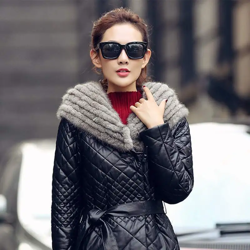 2020 Winter New Fashion Genuine Leather Down Jacket Women Sheep Skin Slim Long Ladies Coat High Quality Thicker Outerwear PR274 | Женская