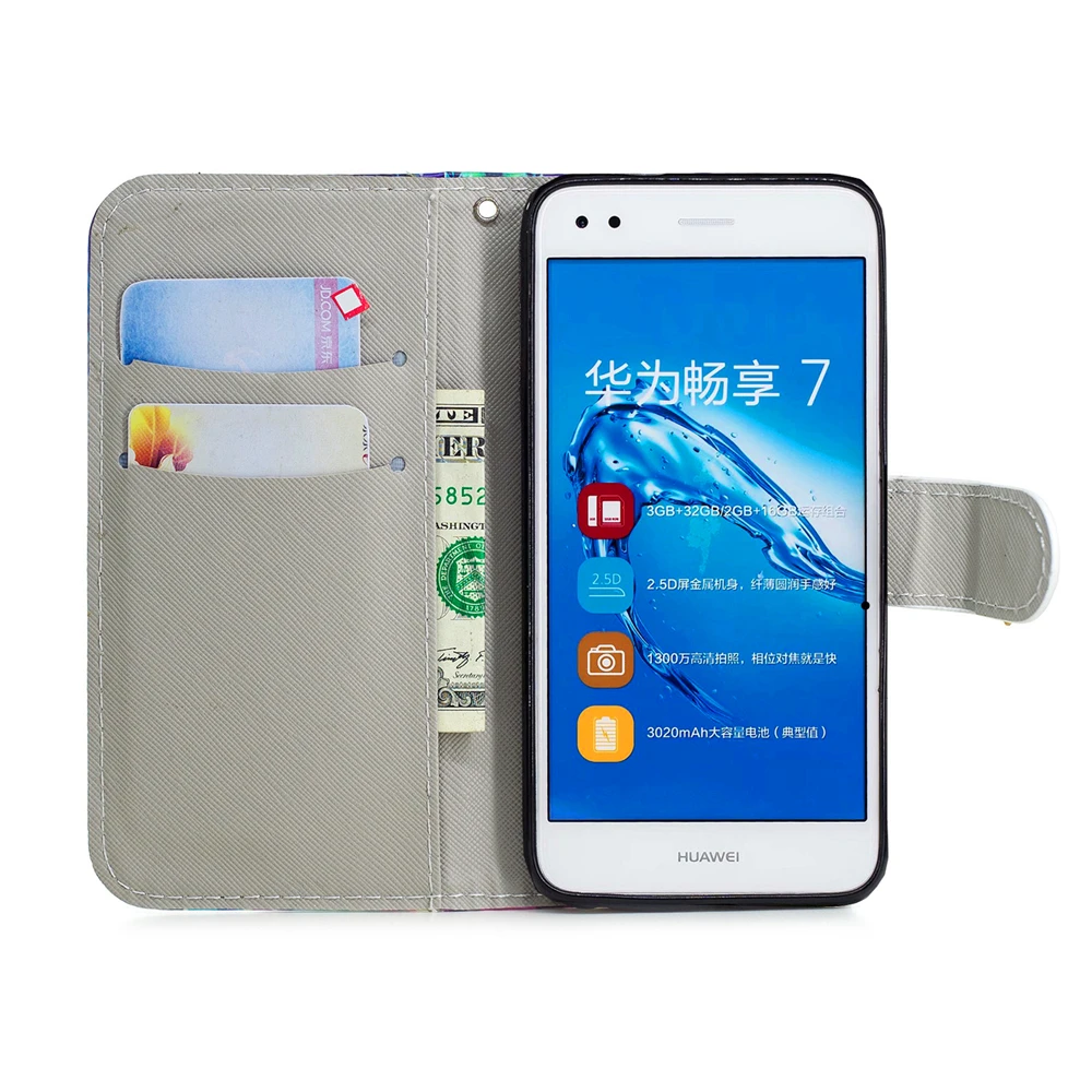 3D Флип Кожаные чехлы для Huawei Y6 Pro 2017 чехол P9 Lite мини Enjoy 7 бумажники с подставкой