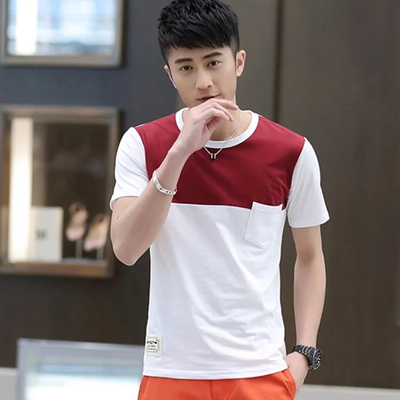 Лучшие Товары Ударил цвет Сшивание Футболки Прохладный Короткие Тонкий Рукавом