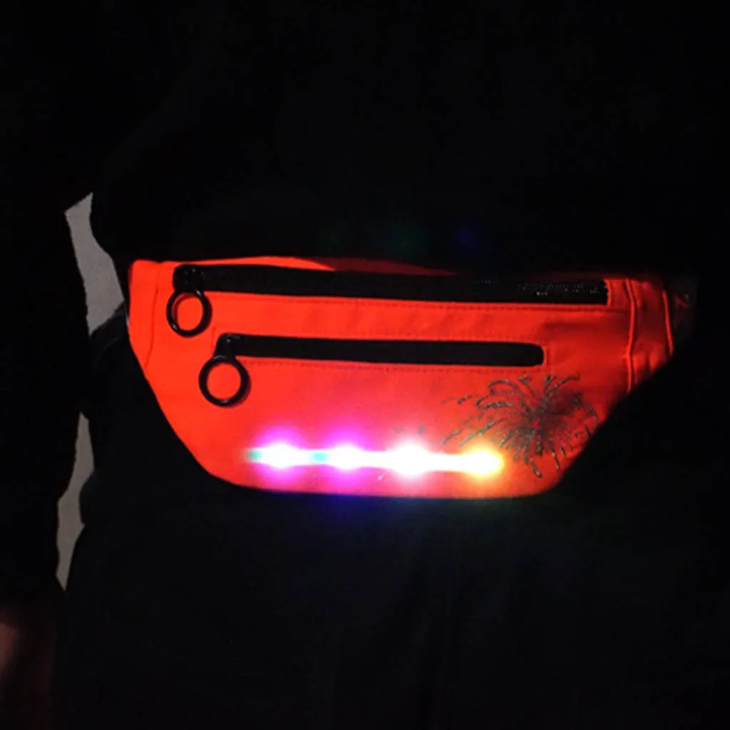 New Outdoor Unisex Fashion Sports Led Flash Pockets Hiking Phone Pockets Purse Chest Travel Cashier Belt Boys Girl Bag#R10