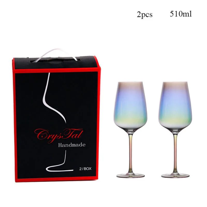 2pcs 510ml gift box Европейский Радужный хрустальный стеклянный Кубок, Кубок для шампанского, бокал для коктейлей, бокал для вина, es, Свадебный домашний бар, отель, питьевая посуда - Цвет: 2pcs 510ml gift box