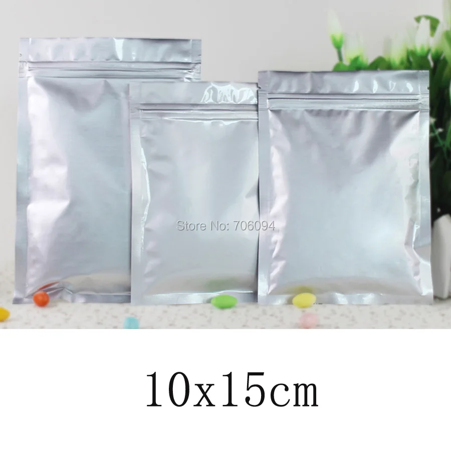 

200PCS 10*15cm(3.94''*5.91'')silver pure Aluminum Foil Bag Self Seal Ziplock Packing Food Bag Resealable bakingPackage Bag Pouch