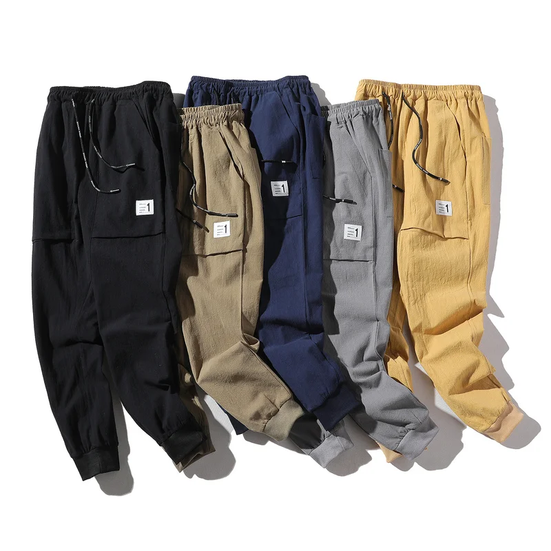 Брюки Карандаш мужские из 100% хлопка и льна повседневные модные однотонные штаны