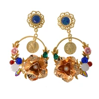 new arrival ladies exaggerated drop earrings baroque vintage earrings gold color flower charm earrings jewelry