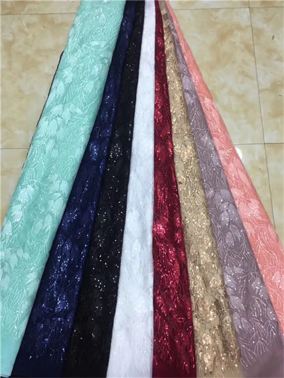 

2019 Newest Arrival French Sequin Lace Fabric Net Blue Fashionable Bright African Lace Fabric For Party Dress White, green pink