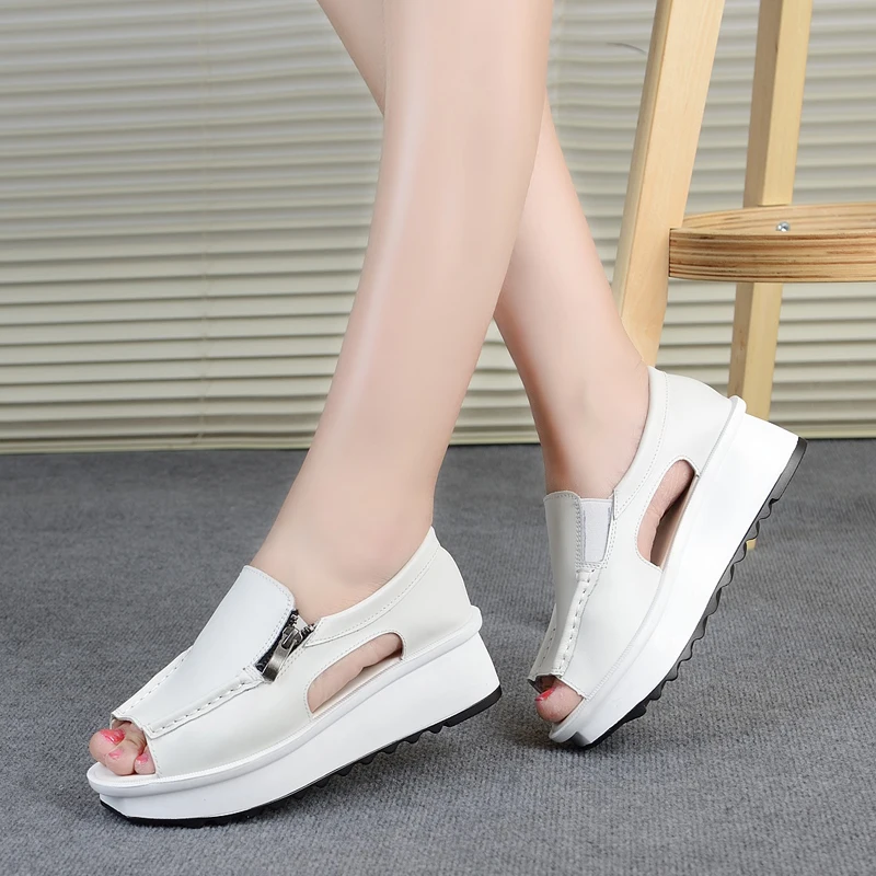Женские босоножки на платформе BeckyWalk повседневные из натуральной кожи молнии с