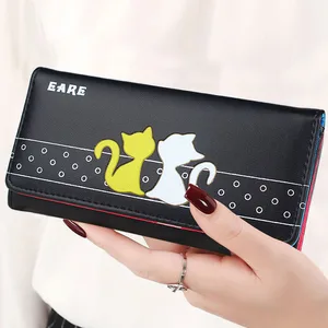 Дамские кошельки с рисунком кота, женские бумажники, кредитница, складной клатч, конверт, Короткие Длинные женские бумажники для мелочи, сумочка для девушек
