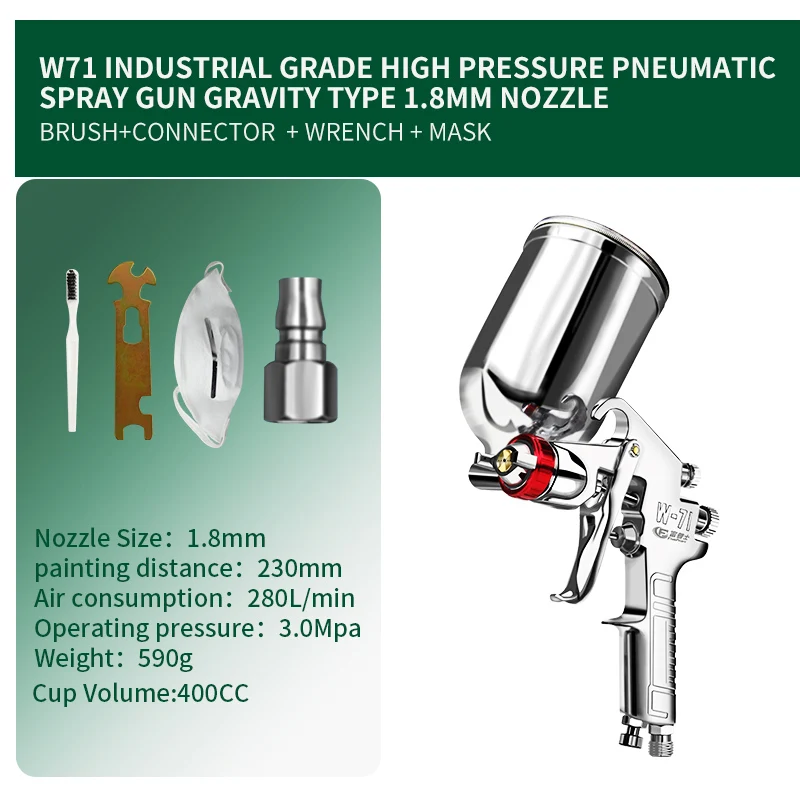 W71 Gravity 1.8mm FivePears W71/W77 Профессиональный воздуха Краски спрей 1,3/1,5/1,8/2,0/2,5/3,0 мм Краски опрыскиватель автомобиля мебель Краски ing распыления инструмент - Цвет: W71 Gravity 1.8mm