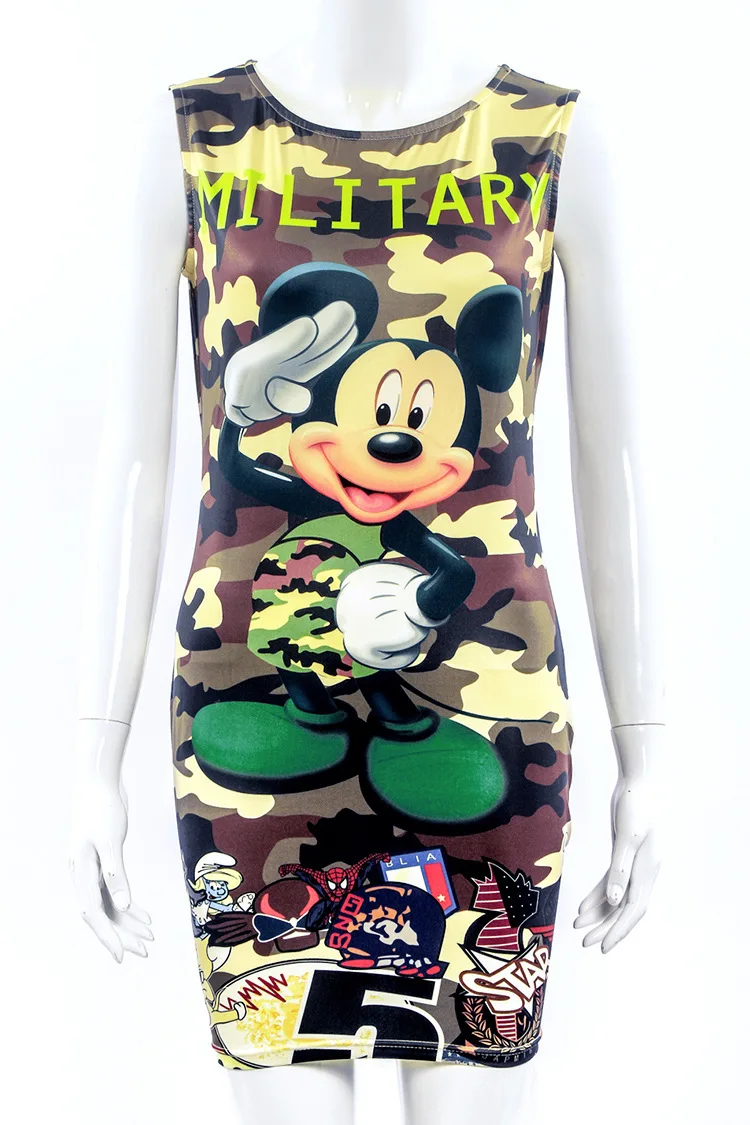 2017 новая мода горячий продавать микки камуфляж double sided printed dress женская mini dress|mini