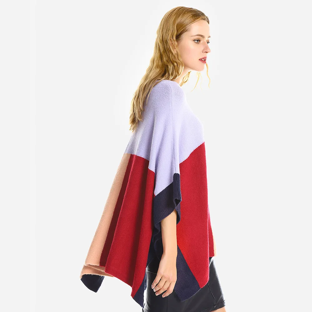 ZAFUL Oversized Sweater Women Batwing Sleeve Loose Knit Shawl Sweaters Casual O-Neck Warm Color Patchwork Pullover Autumn | Женская