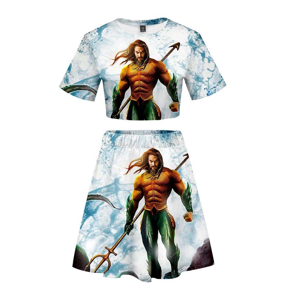 Женский комплект из двух предметов Aquaman летний укороченный топ с короткими