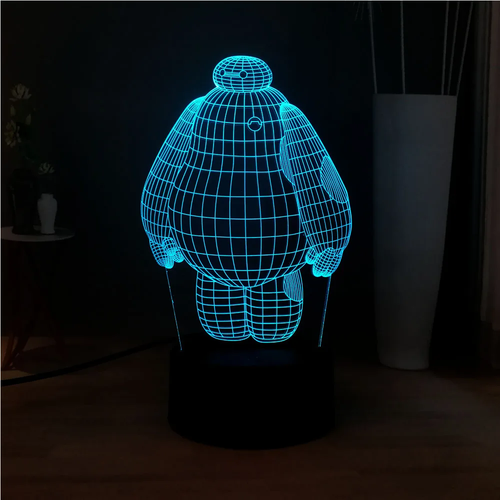3D мультфильм милый Baymax акриловая панель лампа 7 цветов Изменение иллюзия RGB милое