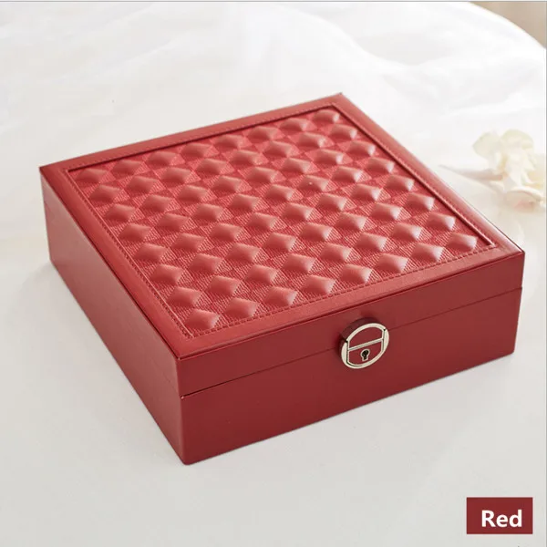 Wine Red Простой сплошной цвет деревянный ящик для ювелирных изделий для женщин креативный косметический чехол губная помада серьги кольцо Ожерелье Органайзер для хранения аксессуары - Цвет: Wine Red