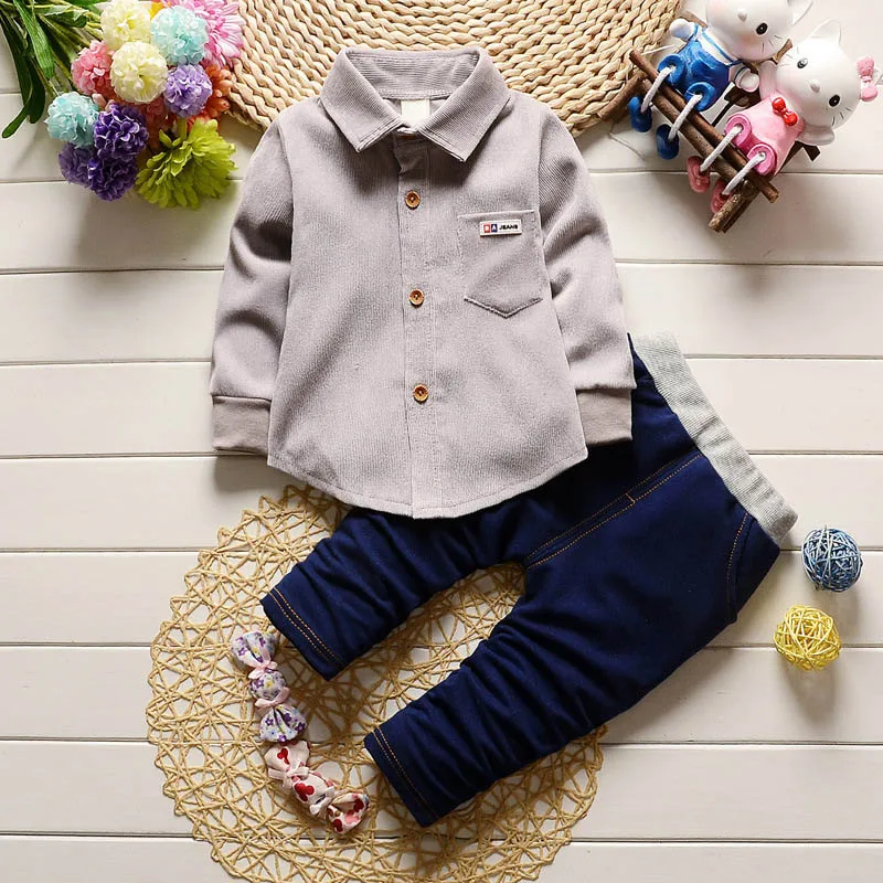 2pcs Fashion Boys Kids Clothes Shirt + Long Pants Outfits Gentleman Suit Set |
