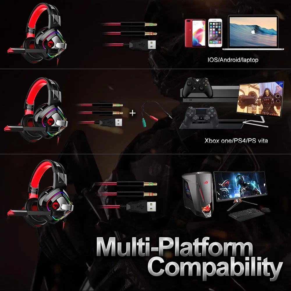 Joinrun A66 PS4 Игровые наушники 4D стерео RGB Marquee наушники гарнитура с микрофоном для нового Xbox One/ноутбука/ПК планшета геймера