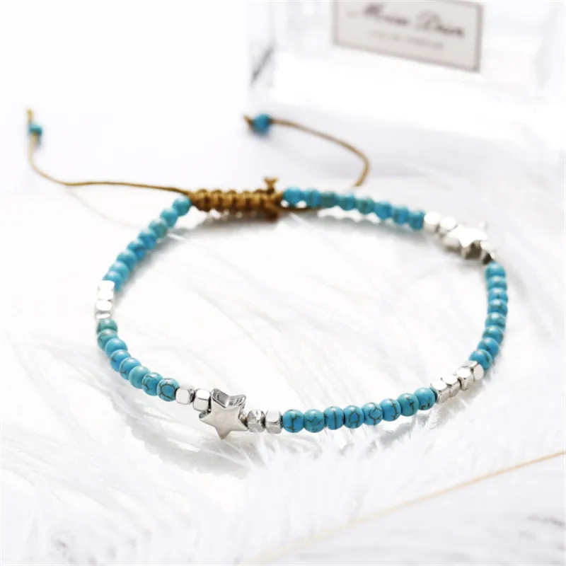 Браслеты на ногу женские с пентаграммой анклеты из натурального камня со