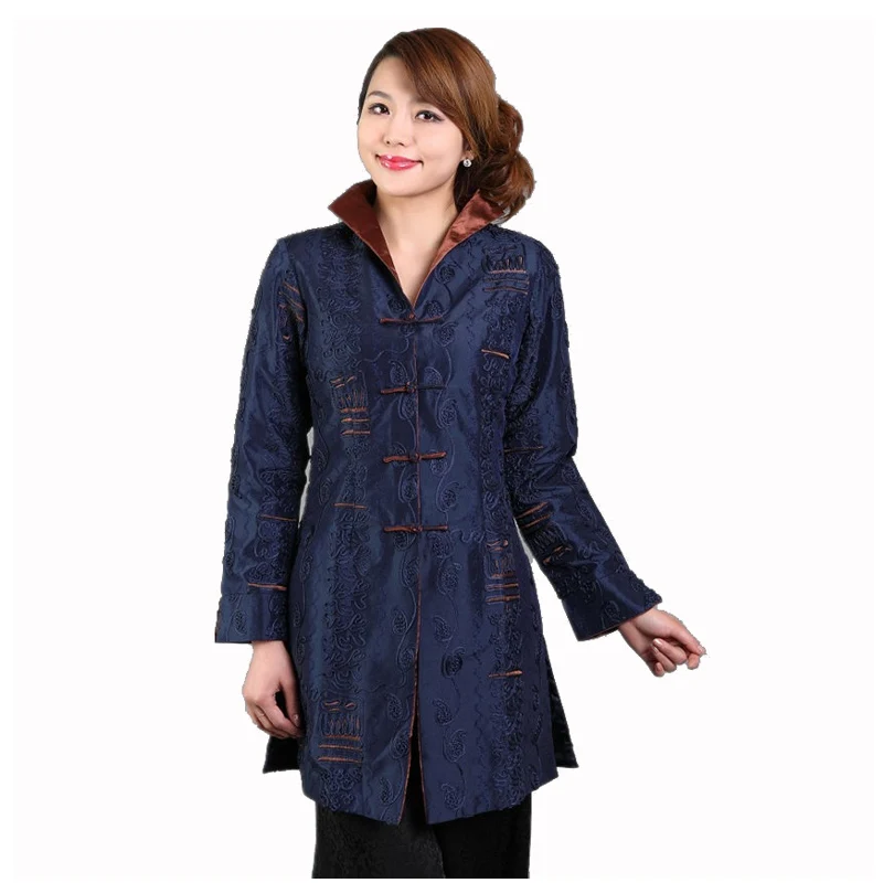 

Purple Chinese Style Women Silk Satin Jacket Embroidery Coat Autumn Winter Windbreaker Tang Suit Top Plus Size 4XL 5XL T045