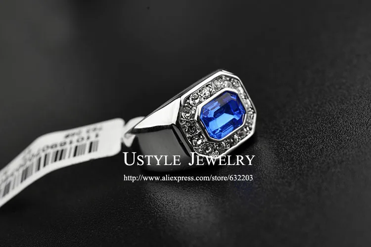 Квадратное кольцо USTYLE со стразами небесно-голубой кристалл мужское оптовая