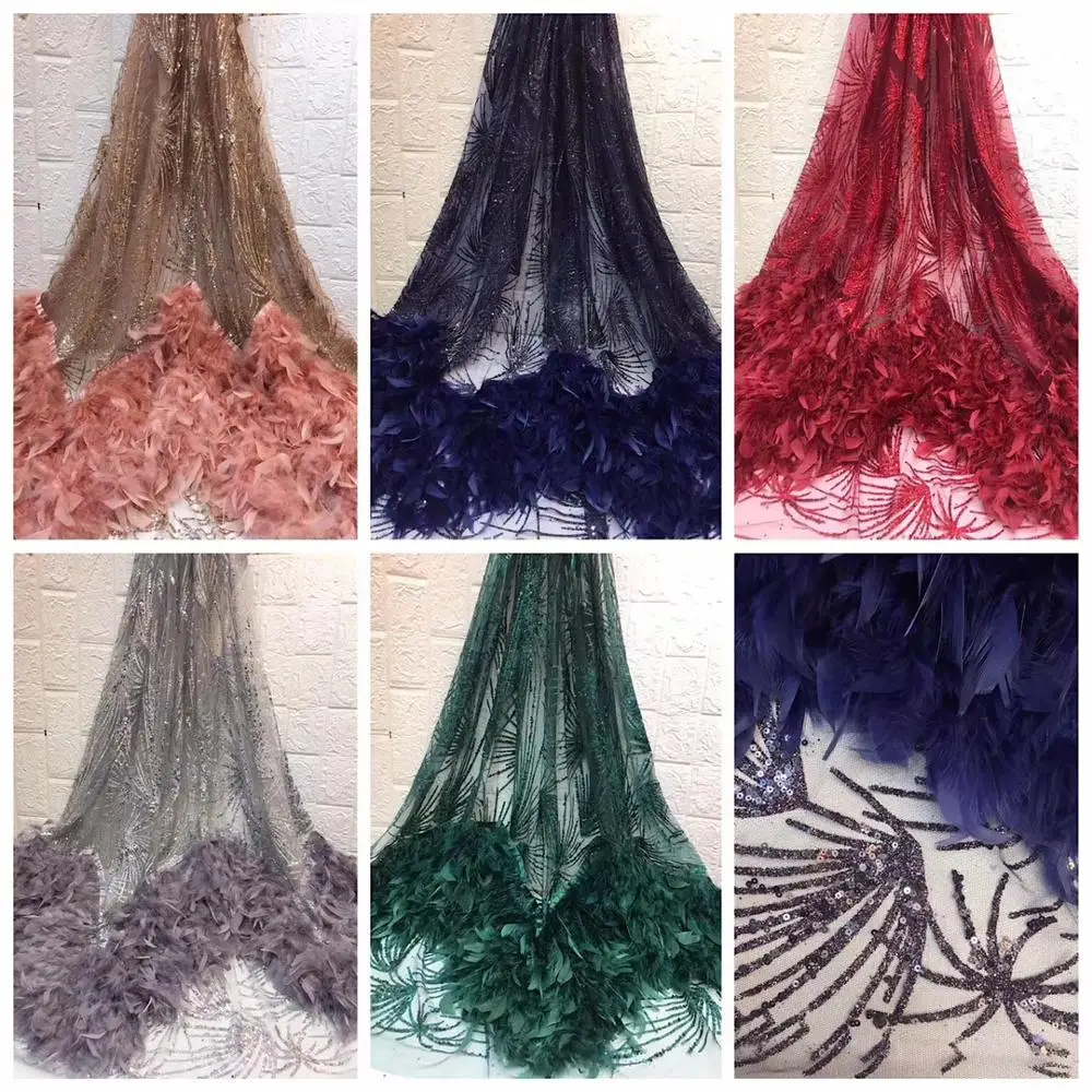 Модное и элегантное Серое Перо вышитое французское кружево с блестками ткани