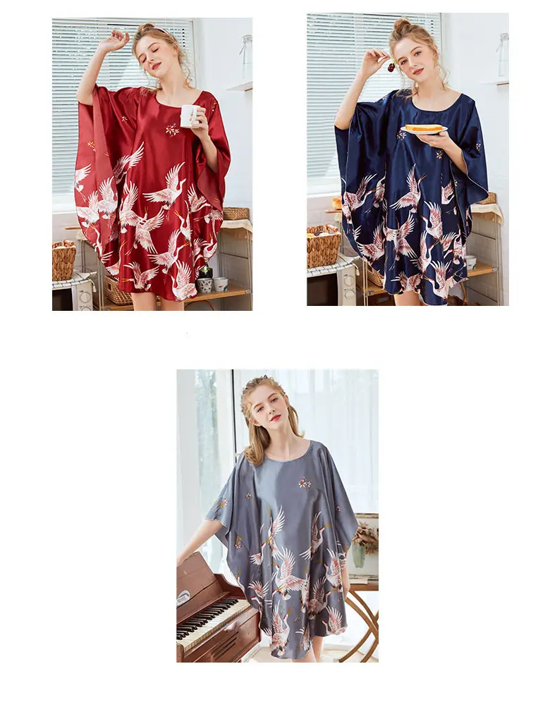 Women's sleepwear princess Simulated Silk Sleepwear Ladies Summer Bat Sleeve Sleeping Skirt Ladies Large Housewear nightwear