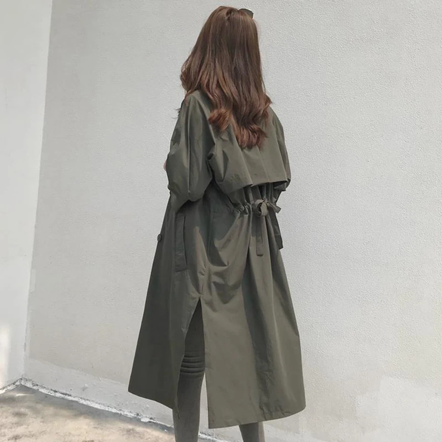 Корейский Винтажный Длинный плащ женский осенний Тренч 2018 модная ветровка