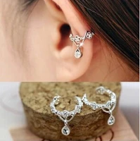 2018 fashion women ear cuff wrap rhinestone crystal clip on earring jewelry silver color one water drops new arrival