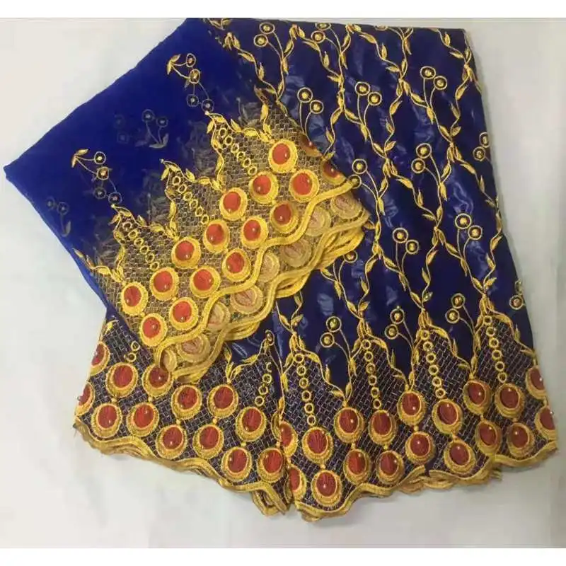 

High Quality African Lace Fabric Guinea Bazin Riche Fabric With 2 Yard French Lace For Blouse 2019 Latest Basin Riche Getzner