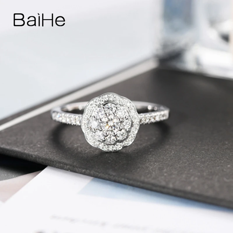 BAIHE однотонное 14K белое золото около карат H/SI круглые натуральные бриллианты