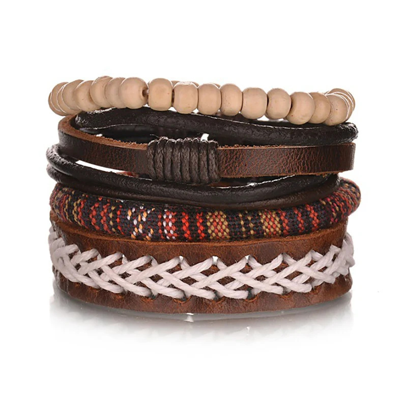 2018 ретро кожаные наручные браслеты для мужчин бусины веревка ручной работы