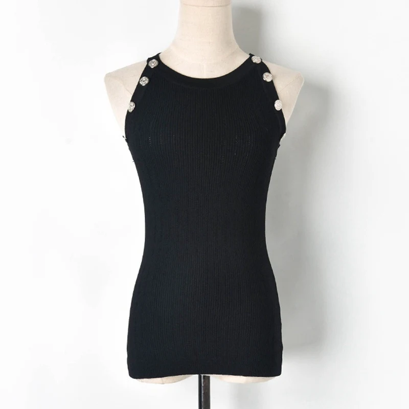 Топ женский трикотажный без рукавов уличная одежда с металлическими пуговицами