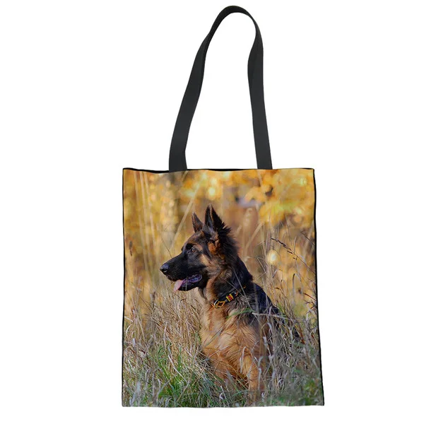 LMF1502Z22 WHEREISART новые холщовые сумки-тоут немецкая овчарка собака печать женские Наплечные сумки Дамская девушка Складная хозяйственная сумка для девочек - Цвет: LMF1502Z22
